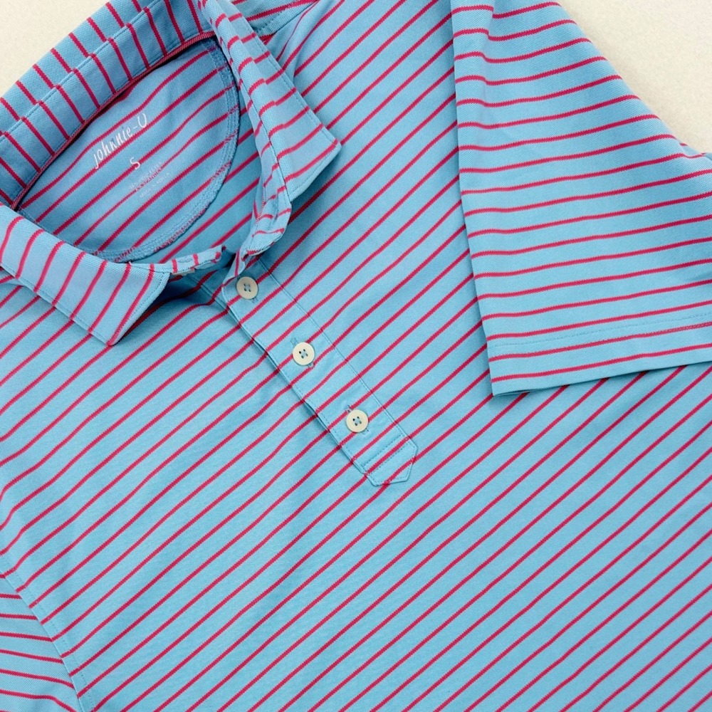 Johnnie-O Polo Shirt Mens Small Blue Pink Striped JMPO2250 Excellent
